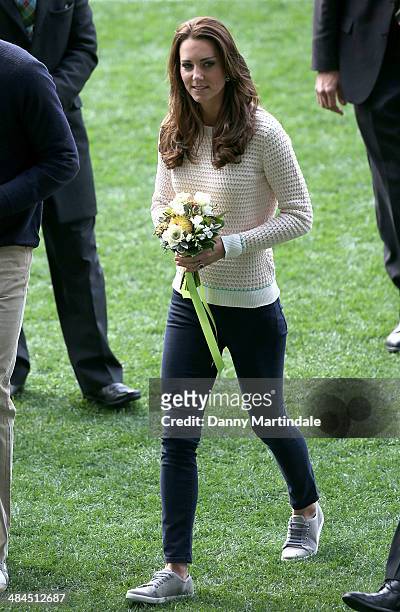 Catherine, Duchess of Cambridge attends a Rippa Rugby tornement at Forsyth Barr Stadium on April 13, 2014 in Dunedin, New Zealand. The Duke and...