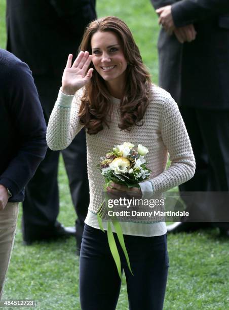 Catherine, Duchess of Cambridge attends a Rippa Rugby tornement at Forsyth Barr Stadium on April 13, 2014 in Dunedin, New Zealand. The Duke and...