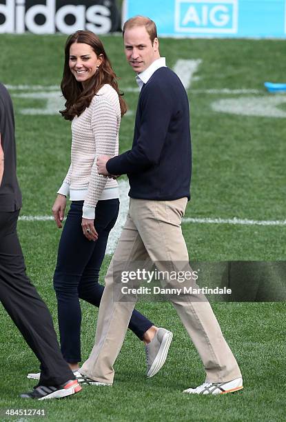 Catherine, Duchess of Cambridge and Prince William, Duke of Cambridge attend a Rippa Rugby tornement at Forsyth Barr Stadium on April 13, 2014 in...