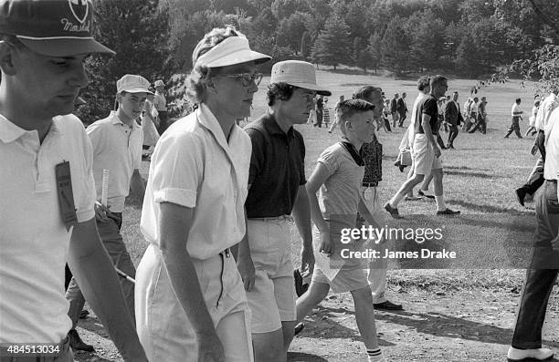 Women's Open: View of Mickey Wright and Louise Suggs during Saturday play at Baltusrol GC. Springfield, NJ 7/1/1961 CREDIT: James Drake