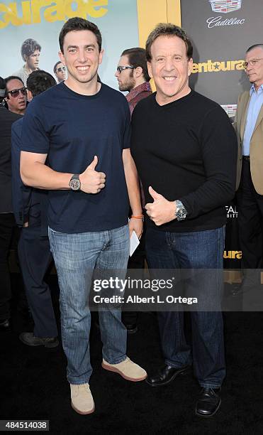 Personality Jake Steinfeld with son arrive for the Premiere Of Warner Bros. Pictures' "Entourage" held at Regency Village Theatre on June 1, 2015 in...