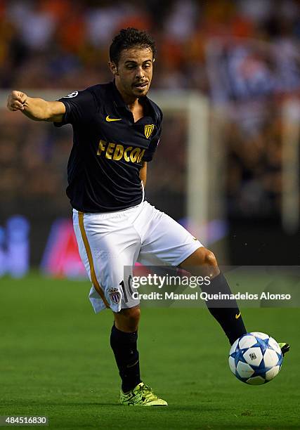 Bernardo Silva of Monaco in action during the UEFA Champions League Qualifying Round Play Off First Leg match between Valencia CF and AS Monaco at...