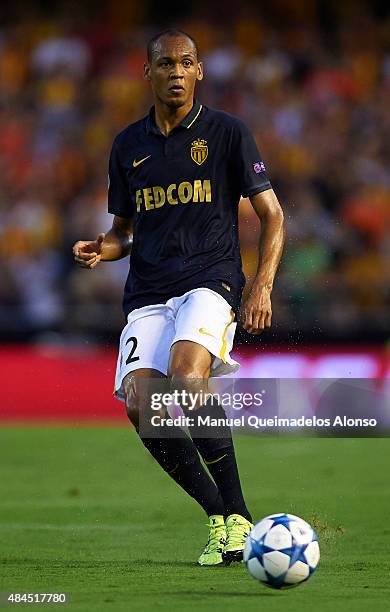 Fabinho of Monaco in action during the UEFA Champions League Qualifying Round Play Off First Leg match between Valencia CF and AS Monaco at Mestalla...