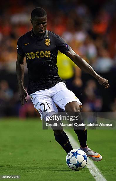 Elderson of Monaco in action during the UEFA Champions League Qualifying Round Play Off First Leg match between Valencia CF and AS Monaco at Mestalla...