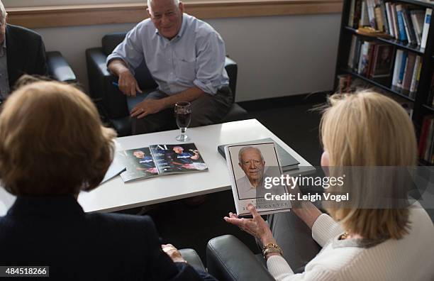 President Jimmy Carter and Former First Lady Rosalynn Carter speak with Aspen Institute president and CEO Walter Isaacson and Cathy Isaacson during...