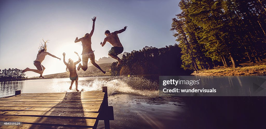 Jumping into the water from a jetty