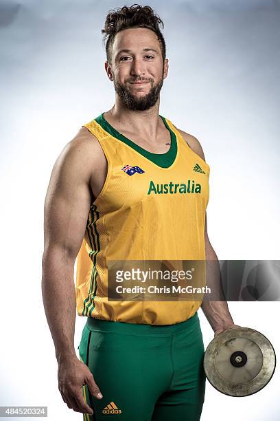 Discus thrower Benn Harradine of Australia poses for a portrait during a photo session at the Athletics Australia training camp on August 17, 2015 in...