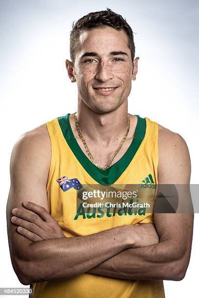 Long jumper Fabrice Lapierre of Australia poses for a portrait during a photo session at the Athletics Australia training camp on August 17, 2015 in...