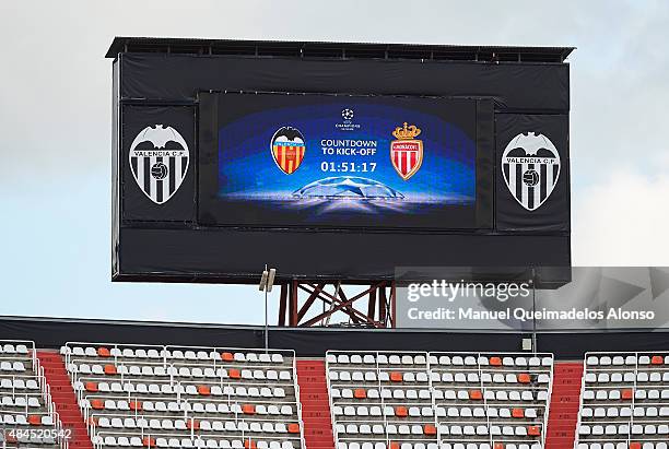 General view of the Mestalla Stadium is seen prior to the UEFA Champions League Qualifying Round Play Off First Leg match between Valencia CF and AS...