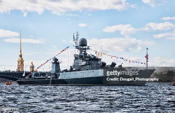 russian navy corvette kazanets moored on the neva river - russian navy stock pictures, royalty-free photos & images