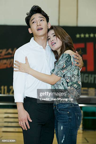 Chen of boy band EXO-M performs during the press rehearsal for the musical "In The Heights" on August 19, 2015 in Seoul, South Korea. The musical...