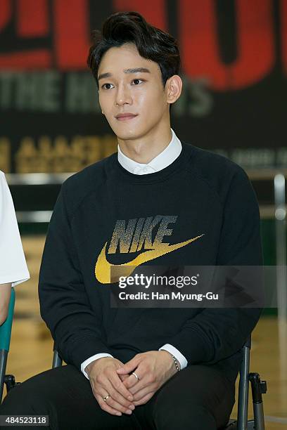 Chen of boy band EXO-M attends the press rehearsal for the musical "In The Heights" on August 19, 2015 in Seoul, South Korea. The musical will open...