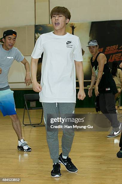 Kim Sung-Kyu aka Sung Kyu of South Korean Boy Band Infinite performs during the press rehearsal for the musical "In The Heights" on August 19, 2015...