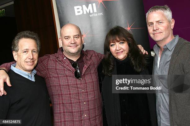 Composers Peter Golub, Trevor Morris, Vice president, Film/TV Relations at BMI Doreen Ringer Ross and composer Blake Neely attend the Sundance...