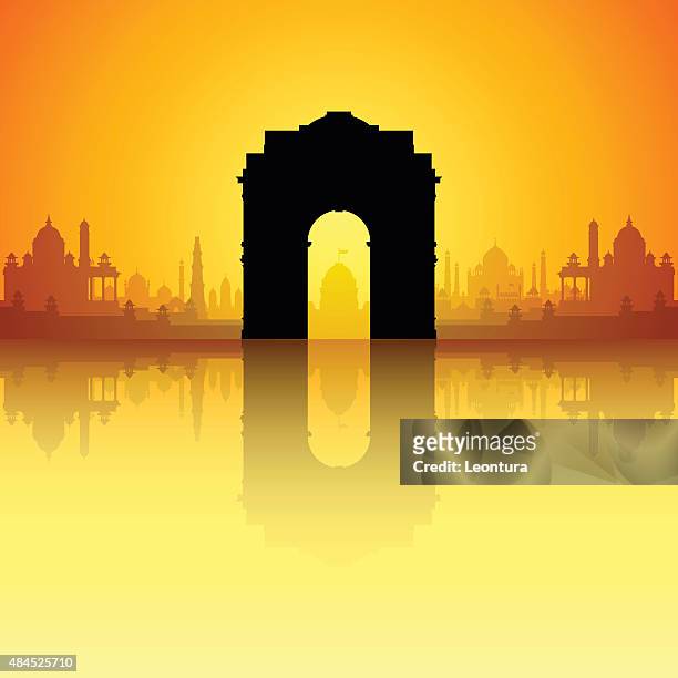 india gate (complete, detailed, moveable buildings) - india cityscape stock illustrations