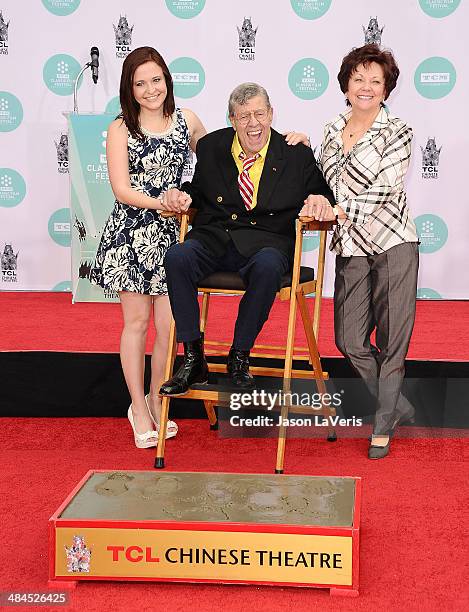 Danielle Sarah Lewis, comedian Jerry Lewis and SanDee Pitnick attend Lewis' Hand And Footprint Ceremony at TCL Chinese Theatre IMAX on April 12, 2014...