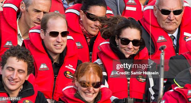 Catherine Duchess of Cambridge and Prince William, Duke of Cambridge travel on the Shotover Jet on the Shotover River on April 13, 2014 in...