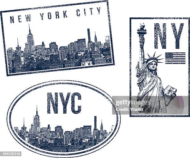 new york city skyline and statue of liberty rubber stamps - new york city skyline vector stock illustrations