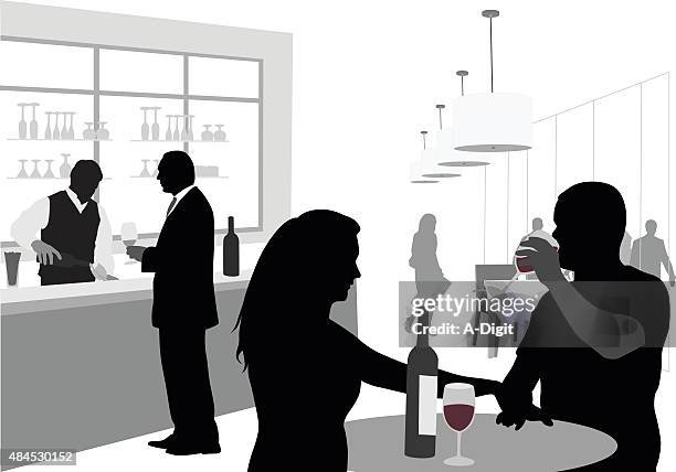 paar, trinken wein bar - bartender stock-grafiken, -clipart, -cartoons und -symbole