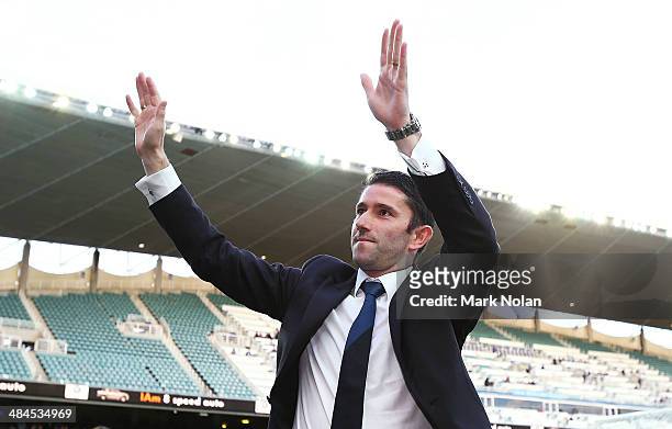 Terry McFlynn of Sydney is given a farewell before the round 27 A-League match between Sydney FC and Perth Glory at Allianz Stadium on April 13, 2014...