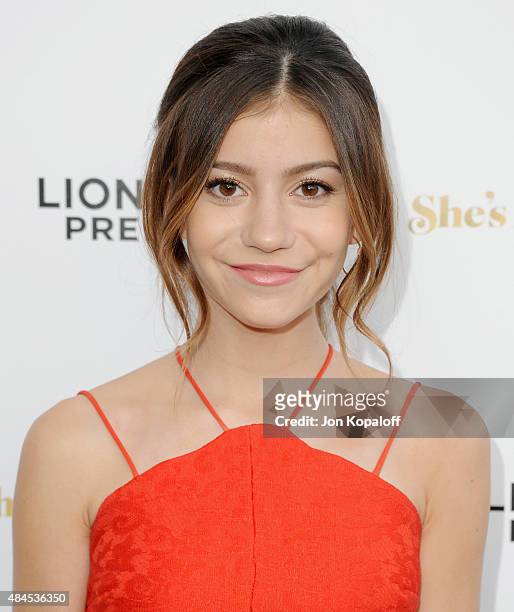 Actress G. Hannelius arrives at the Los Angeles Premiere "She's Funny That Way" at Harmony Gold on August 19, 2015 in Los Angeles, California.