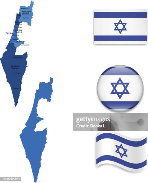illustrazioni stock, clip art, cartoni animati e icone di tendenza di collezione bandiere e mappe di israele - negev