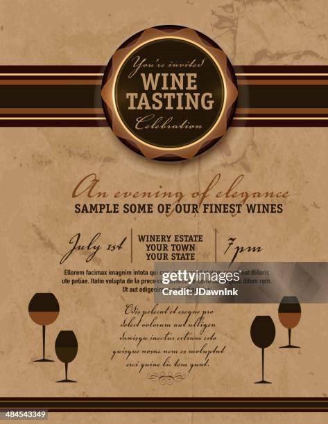 vintage wine tasting invitation template design - wine tasting stock illustrations