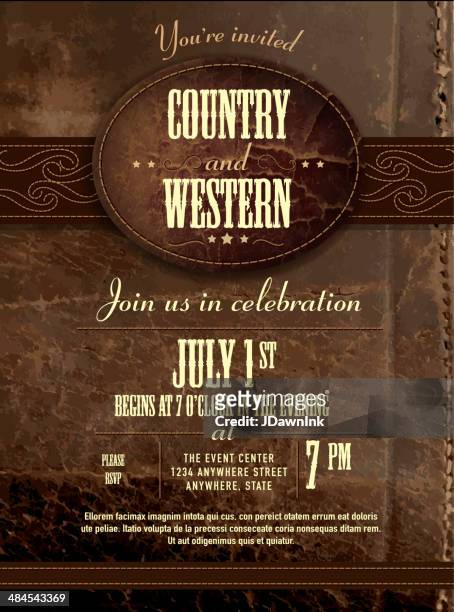 ilustrações, clipart, desenhos animados e ícones de couro country e western convite modelo de design de - faroeste