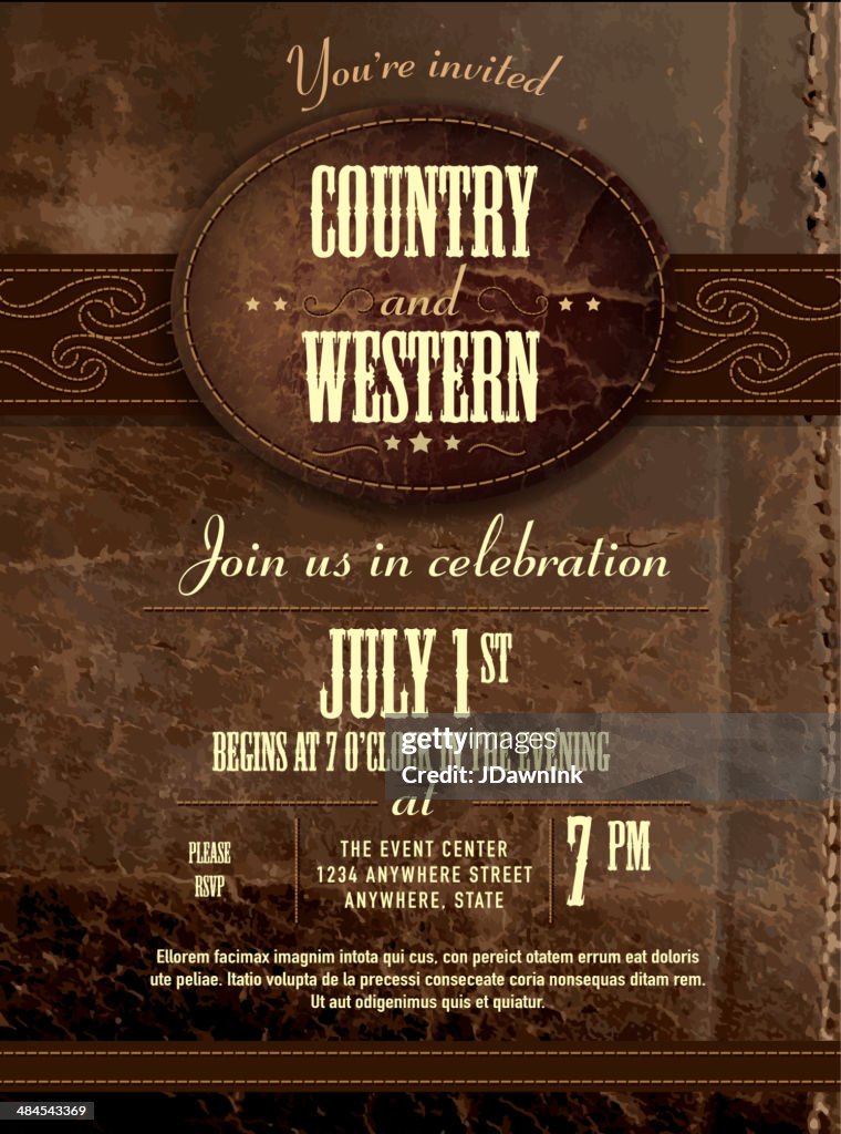 Leather country and western invitation design template