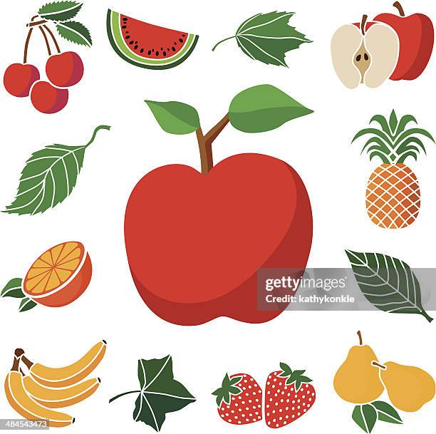 ilustrações de stock, clip art, desenhos animados e ícones de apple e frutas com folhas de contorno - ramo parte de uma planta
