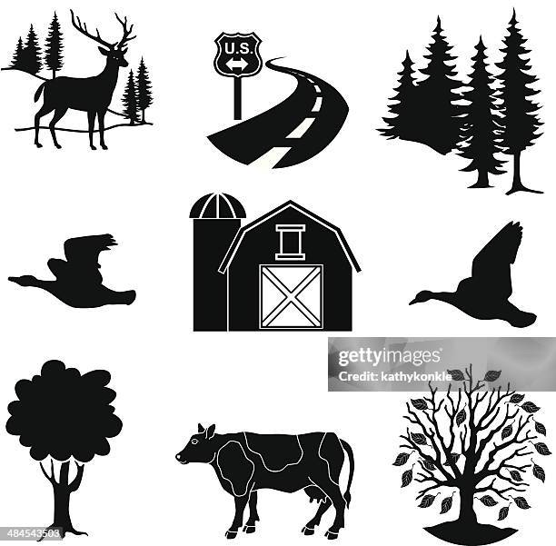 country farm icon set - fall road stock illustrations