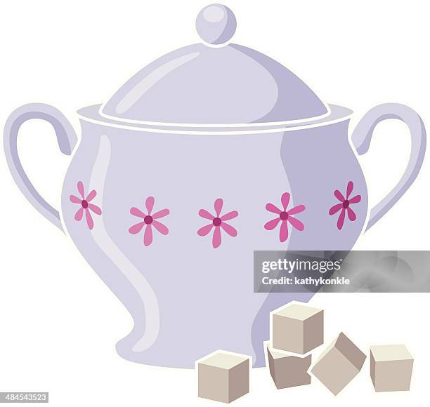 sugar bowl and cubes - sugar bowl crockery stock illustrations