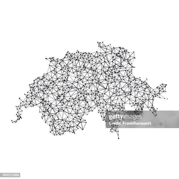 schweiz karte netzwerk schwarz und weiß - switzerland map stock-grafiken, -clipart, -cartoons und -symbole