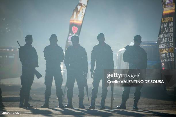 Group of East Timorese soldiers gather at the ceremonial ground for the 40th anniversary celebration of FALINTIL, the Armed Forces for the National...