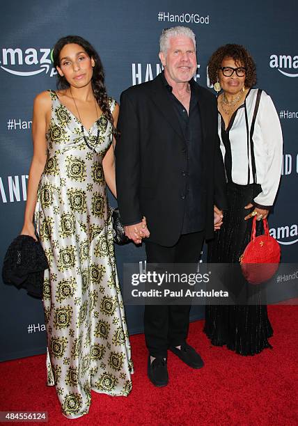 Blake Perlman, Ron Perlman and Opal Perlman attend the premiere of Amazon's series "Hand Of God" at Ace Theater Downtown LA on August 19, 2015 in Los...