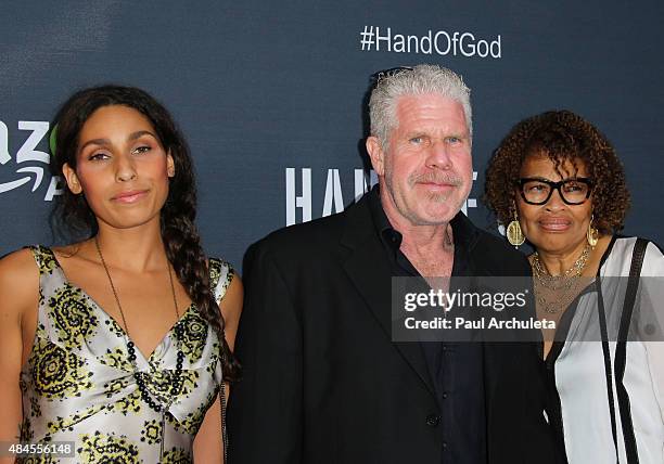 Blake Perlman, Ron Perlman and Opal Perlman attend the premiere of Amazon's series "Hand Of God" at Ace Theater Downtown LA on August 19, 2015 in Los...