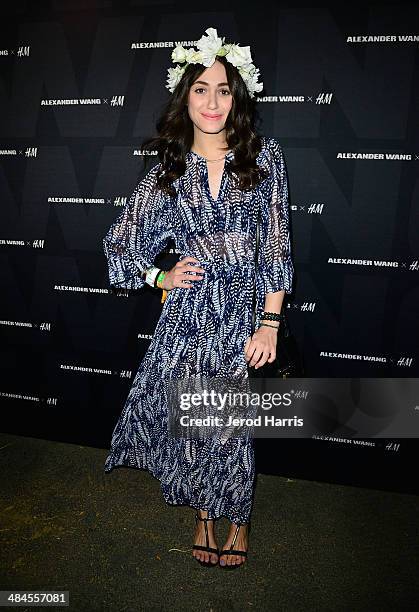 Emmy Rossum arrives at the Alexander Wang X H&M Coachella Party held at the Indio Performing Arts Center on April 12, 2014 in Indio, California.
