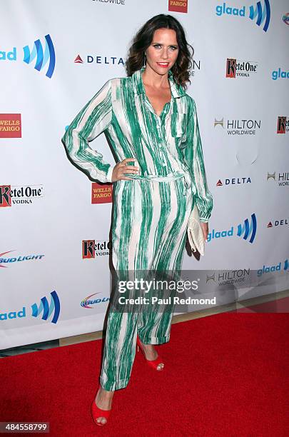 Actress Amy Landacker arriving at the 25th Annual GLAAD Media Awards at The Beverly Hilton Hotel on April 12, 2014 in Beverly Hills, California.