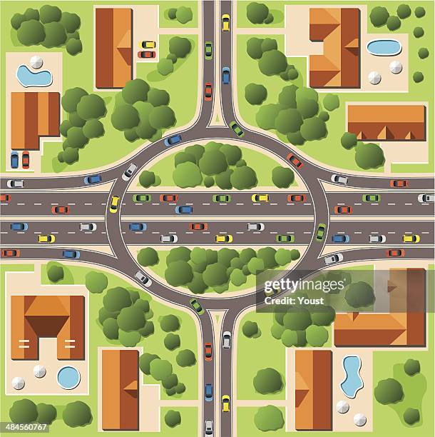 map of cottage village - motorway junction stock illustrations