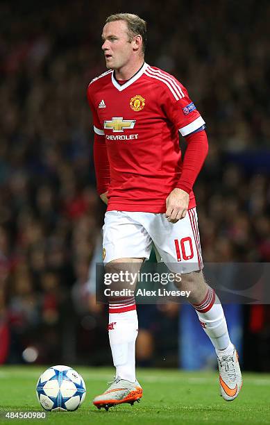 Wayne Rooney of Manchester United during the UEFA Champions League Qualifying Round Play Off First Leg match between Manchester United and Club...