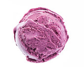 single blueberry ice cream scoop isolated on white background
