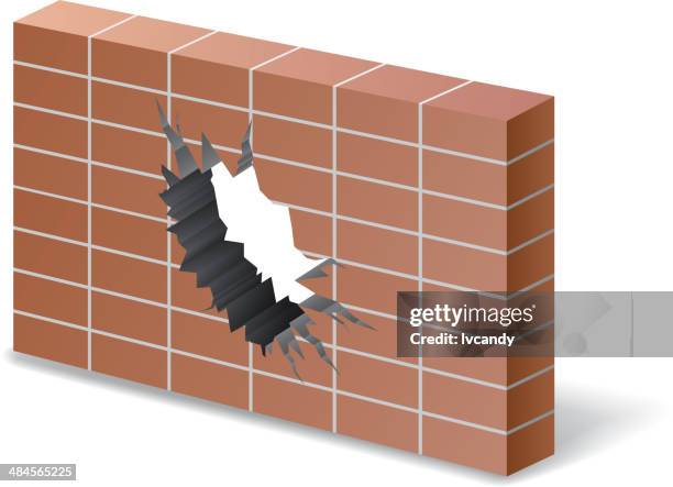 big hole in the wall - broken wall stock illustrations