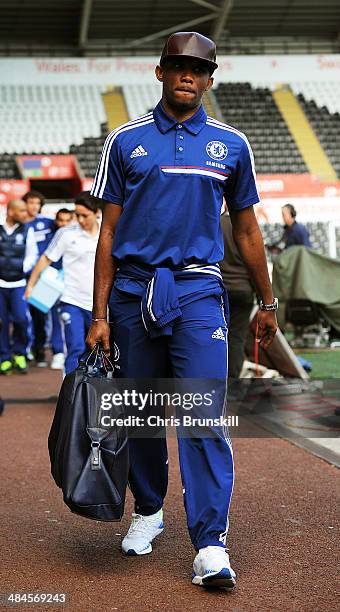 Samuel Eto'o of Chelsea arrives prior to kickoff during the Barclays Premier League match between Swansea City and Chelsea at Liberty Stadium on...