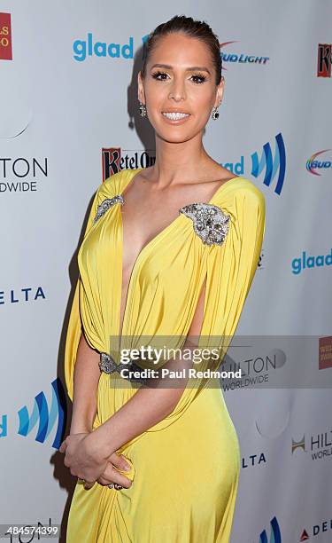 Model Carmen Carrera arriving at the 25th Annual GLAAD Media Awards at The Beverly Hilton Hotel on April 12, 2014 in Beverly Hills, California.