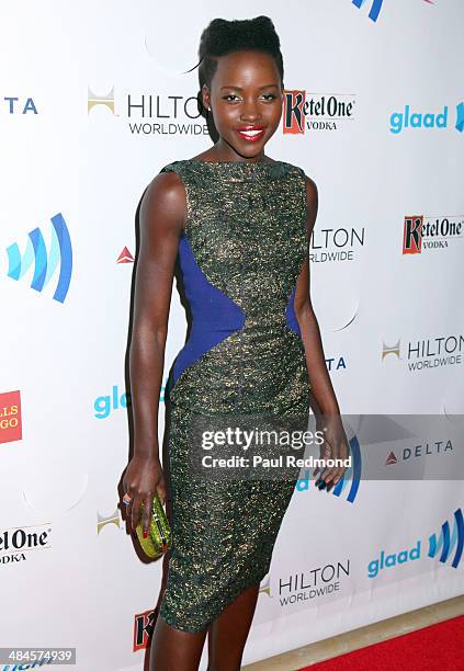 Actress Lupita Nyong'o at the 25th Annual GLAAD Media Awards at The Beverly Hilton Hotel on April 12, 2014 in Beverly Hills, California.