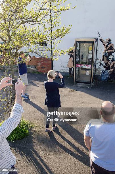 possible banksy artwork, cheltenham - banksy art stock pictures, royalty-free photos & images