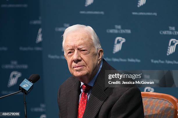 Former President Jimmy Carter discusses his cancer diagnosis during a press conference at the Carter Center on August 20, 2015 in Atlanta, Georgia....