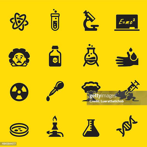 wissenschaft gelbe silhouette icons - heraussprühen stock-grafiken, -clipart, -cartoons und -symbole