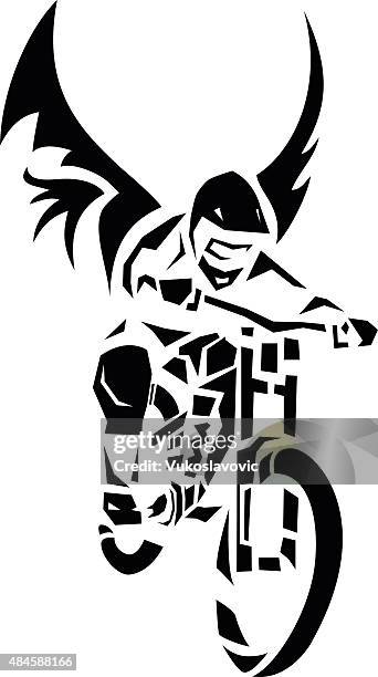 downhill mountain biker flying. - shock absorber stock illustrations