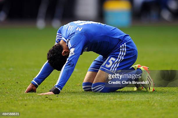 Mohamed Salah of Chelsea reacts after a missed chance on goal during the Barclays Premier League match between Swansea City and Chelsea at Liberty...